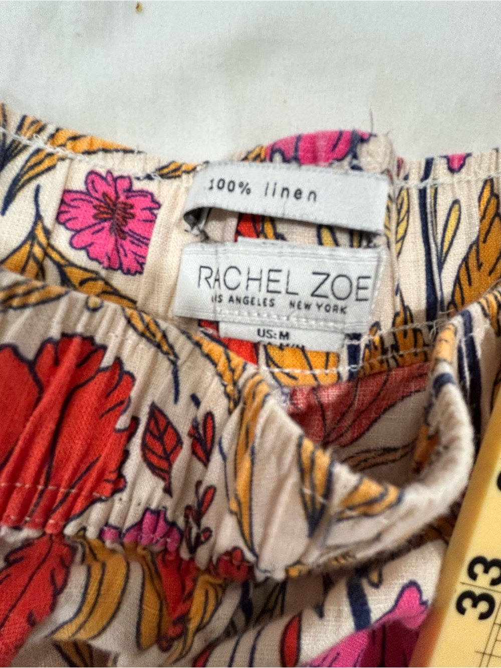Rachel Zoe 100% Linen Floral Wide Leg Pants Size M Boho Cottagecore Summer - Picture 2 of 3